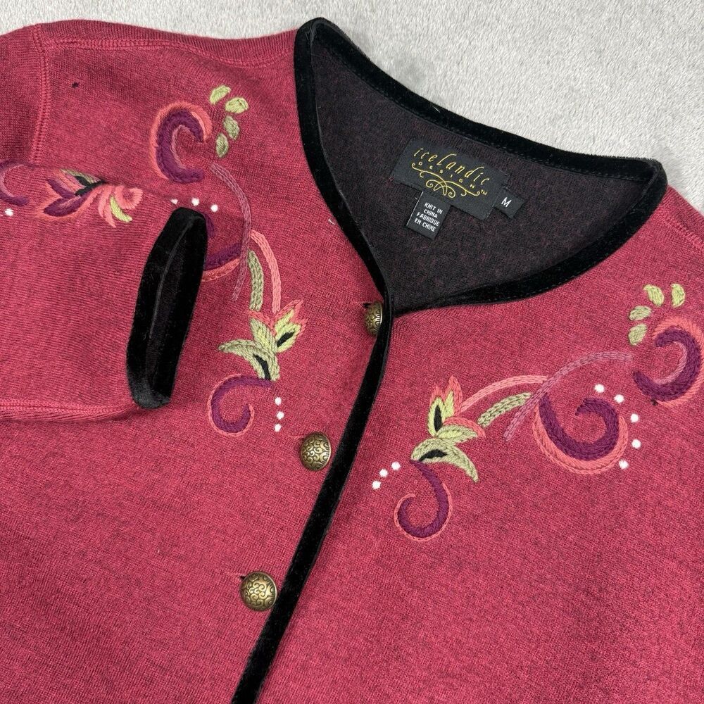 Icelandic Design Jacket Women s Medium Red Wool Embroidered Full Button Nordic‎
